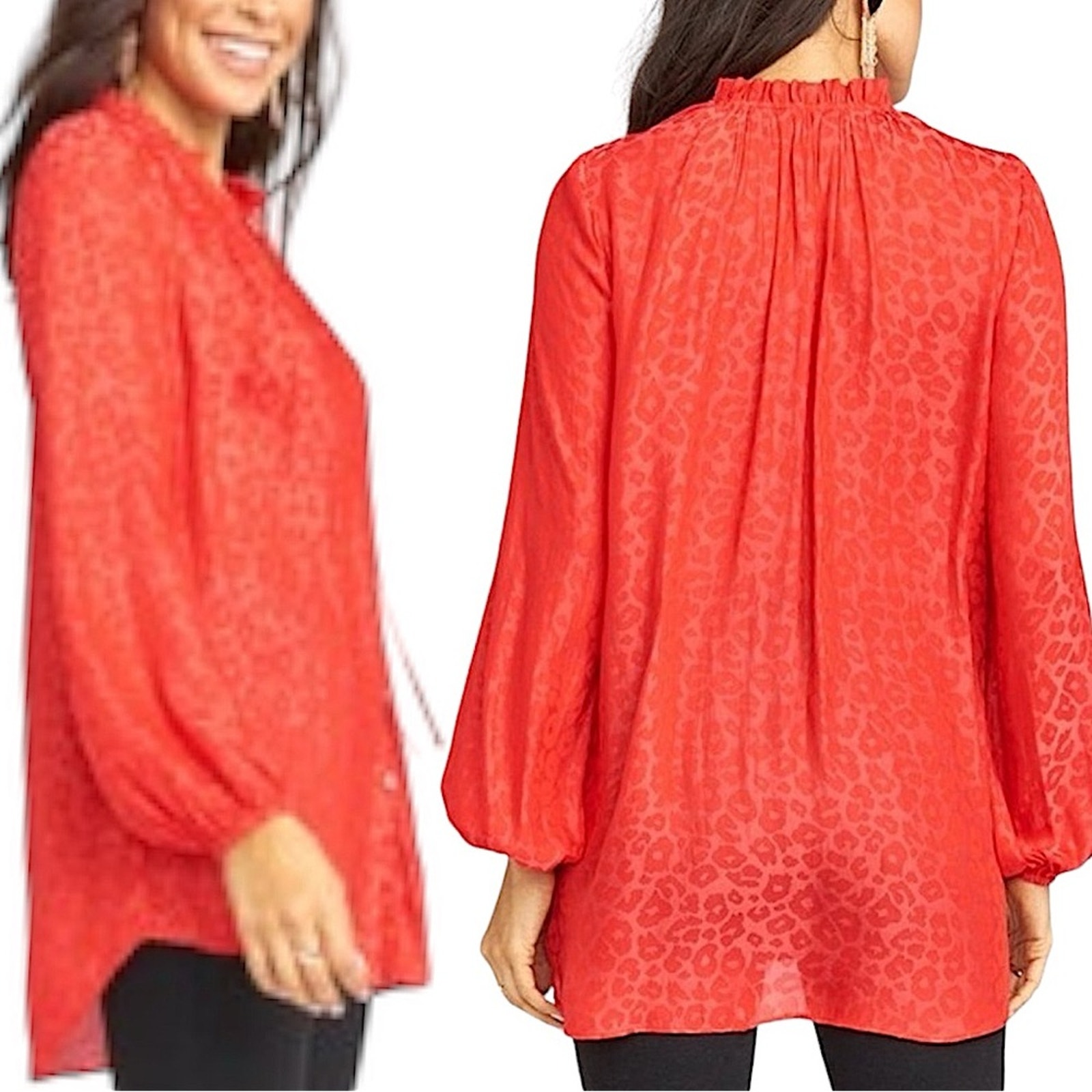 Nwt Show Me Your Mumu Silky Alicia Button Down Tunic Red Cheetah Blouse Size Xs